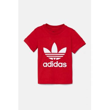 adidas Originals tricou copii TREFOIL TEE culoarea rosu, cu imprimeu, IX5115