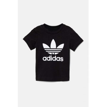 adidas Originals tricou de bumbac pentru copii TREFOIL TEE culoarea negru, cu imprimeu, IX5113