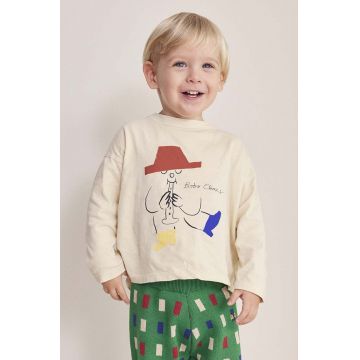 Bobo Choses longsleeve din bumbac pentru bebeluși Magic Flute culoarea bej, cu imprimeu, 224AB011