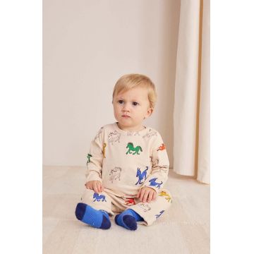 Bobo Choses longsleeve din bumbac pentru bebeluși Wonder Horse culoarea bej, modelator, 224AB015