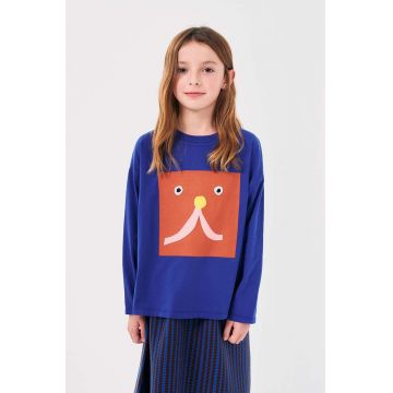 Bobo Choses longsleeve din bumbac pentru copii Funny face culoarea albastru marin, cu imprimeu, 224AC010