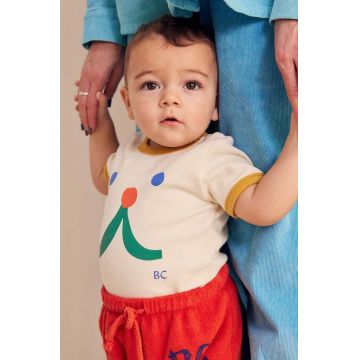 Bobo Choses tricou bebe Funny face culoarea bej, cu imprimeu, 224AB024