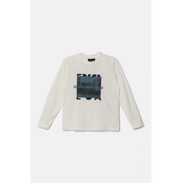 Emporio Armani longsleeve din bumbac pentru copii culoarea alb, cu imprimeu, 6D4TJI 4J54Z