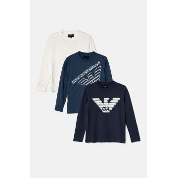 Emporio Armani longsleeve din bumbac pentru copii culoarea albastru marin, cu imprimeu, 6D4DJ4 4J54Z