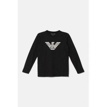 Emporio Armani longsleeve din bumbac pentru copii culoarea negru, cu imprimeu, 8N4TN6 1JPZZ