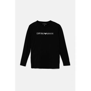 Emporio Armani longsleeve din bumbac pentru copii culoarea negru, cu imprimeu, 8N4TN6 1JPZZ