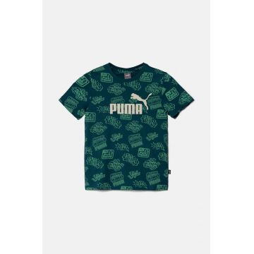 Puma tricou de bumbac pentru copii ESS+ MID 90s AOP Tee culoarea verde, modelator, 681875