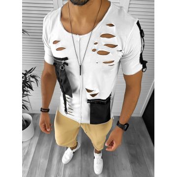 Tricou barbati slim fit alb 12836