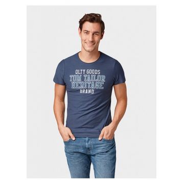 Tricou cu imprimeu text, albastru, barbati, Tom Tailor