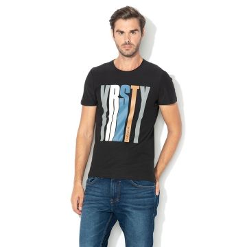 Tricou cu imprimeu text, gri, barbati, Tom Tailor