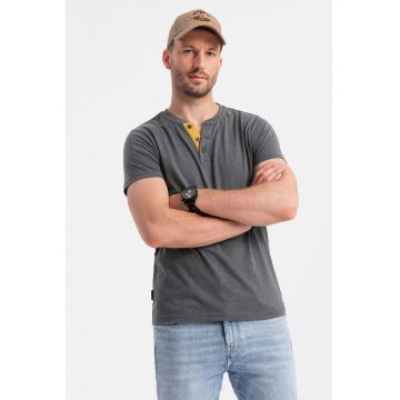 Tricou cu model uni si decolteu henley