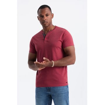 Tricou cu model uni si decolteu henley