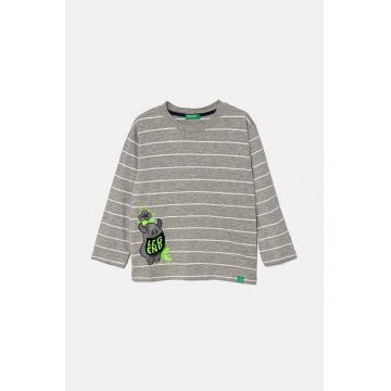 United Colors of Benetton longsleeve din bumbac culoarea gri, modelator, 3KUYG10FD