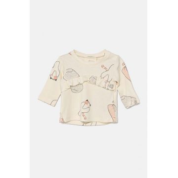 United Colors of Benetton longsleeve din bumbac pentru bebeluși culoarea bej, 3VDDA1059