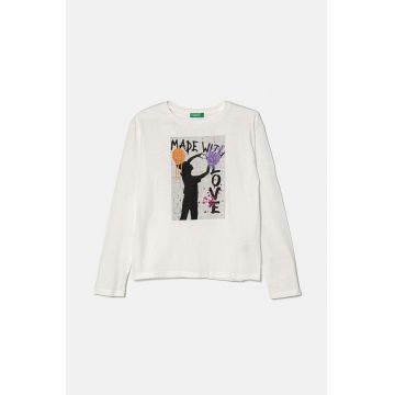 United Colors of Benetton longsleeve din bumbac pentru copii culoarea alb, 3I1XC10KI