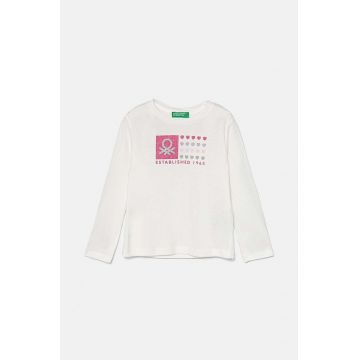 United Colors of Benetton longsleeve din bumbac pentru copii culoarea alb, 3I9WG10F7