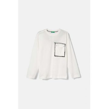 United Colors of Benetton longsleeve din bumbac pentru copii culoarea alb, cu imprimeu, 3I1XC10JU