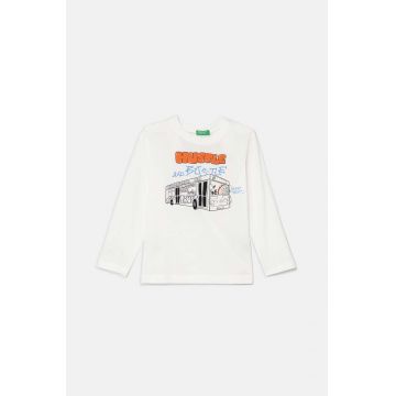 United Colors of Benetton longsleeve din bumbac pentru copii culoarea alb, cu imprimeu, 3I1XG10FL