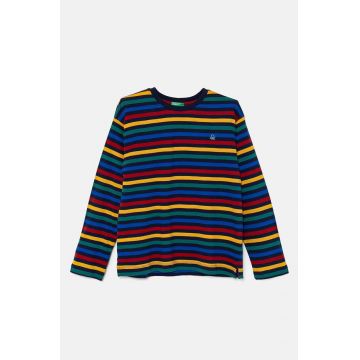 United Colors of Benetton longsleeve din bumbac pentru copii culoarea albastru marin, modelator, 3GZ3C10JW