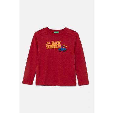 United Colors of Benetton longsleeve din bumbac pentru copii culoarea bordo, cu imprimeu, 3I1XG10FL