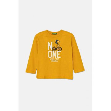 United Colors of Benetton longsleeve din bumbac pentru copii culoarea galben, cu imprimeu, 3I1XG10FL