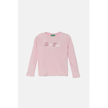 United Colors of Benetton longsleeve din bumbac pentru copii culoarea roz, 3I9WG10F7