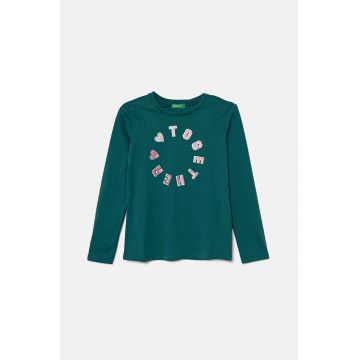 United Colors of Benetton longsleeve din bumbac pentru copii culoarea verde, 3I1XC10KB