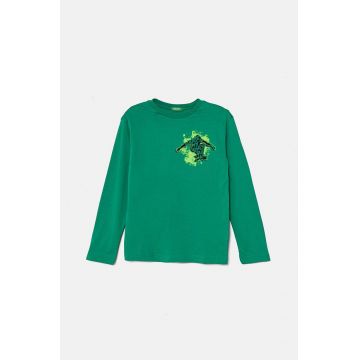 United Colors of Benetton longsleeve din bumbac pentru copii culoarea verde, cu imprimeu, 3096C10K9