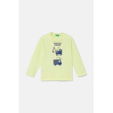 United Colors of Benetton longsleeve din bumbac pentru copii culoarea verde, cu imprimeu, 3I1XG10FL