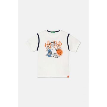 United Colors of Benetton tricou de bumbac pentru copii culoarea alb, cu imprimeu, 3I1XG10FC