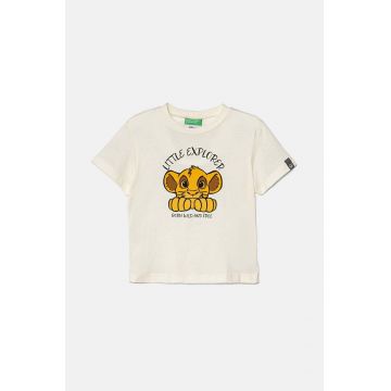 United Colors of Benetton tricou de bumbac pentru copii culoarea bej, cu imprimeu, 3I1XG10GR