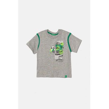 United Colors of Benetton tricou de bumbac pentru copii culoarea gri, cu imprimeu, 3I1XG10FC