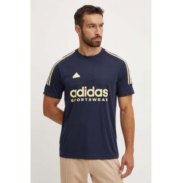 adidas tricou Tiro barbati, culoarea albastru marin, cu imprimeu, IW5960