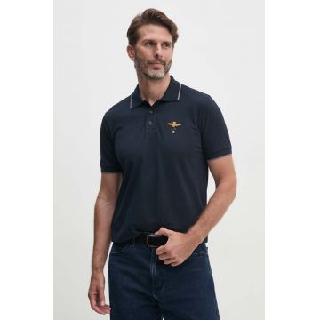 Aeronautica Militare polo de bumbac culoarea albastru marin, cu imprimeu