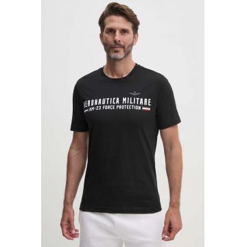 Aeronautica Militare tricou din bumbac barbati, culoarea negru, cu imprimeu