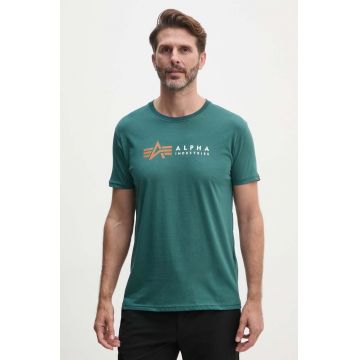 Alpha Industries tricou din bumbac Label barbati, culoarea verde, cu imprimeu, 118502