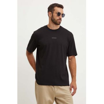 Boss Green tricou din bumbac barbati, culoarea negru, cu imprimeu, 50519368