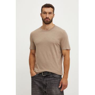 Boss Orange tricou din bumbac barbati, culoarea bej, neted