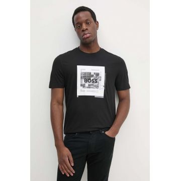 Boss Orange tricou din bumbac barbati, culoarea negru, cu imprimeu, 50522638