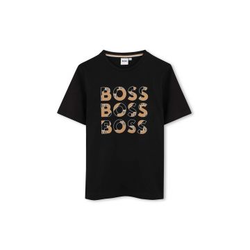 BOSS tricou de bumbac pentru copii culoarea negru, cu imprimeu, J51200