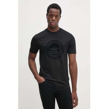 BOSS tricou din bumbac x Porsche barbati, culoarea negru, cu imprimeu, 50522795