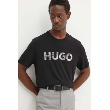 HUGO tricou din bumbac barbati, culoarea negru, cu imprimeu, 50519724