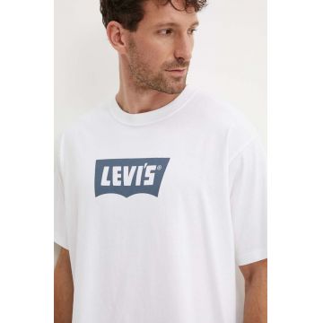 Levi's tricou din bumbac barbati, culoarea alb, cu imprimeu, 000RY