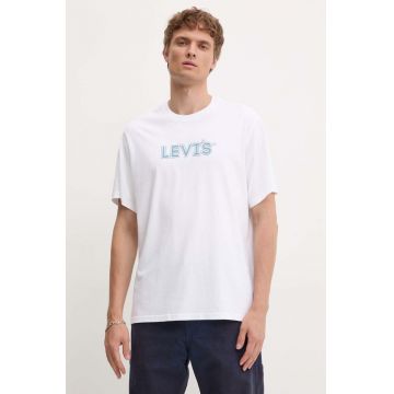 Levi's tricou din bumbac barbati, culoarea alb, cu imprimeu