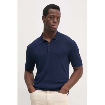 Sisley tricou polo barbati, culoarea albastru marin, neted, 112AS300H