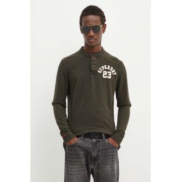 Superdry longsleeve din bumbac culoarea verde, cu imprimeu, M6010838A-3KV