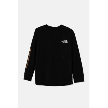 The North Face longsleeve din bumbac pentru copii VARSITGRAPHIC OVERSIZE L/S TEE culoarea negru, cu imprimeu, NF0A89J1JK31