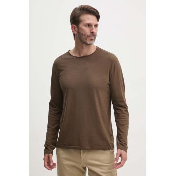 United Colors of Benetton longsleeve din bumbac culoarea maro, neted