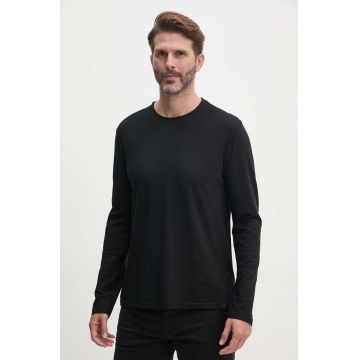 United Colors of Benetton longsleeve din bumbac culoarea negru, neted