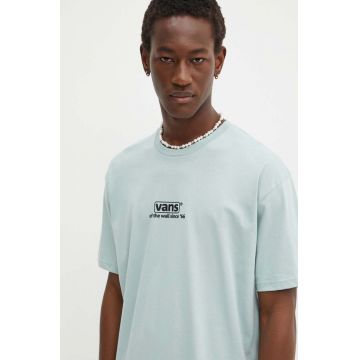 Vans tricou din bumbac barbati, culoarea turcoaz, cu imprimeu, VN000HFFM8I1